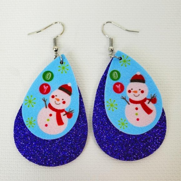 Holiday Christmas Sparkly Snowman Joy Lightweight Earrings - Picture 1 of 3